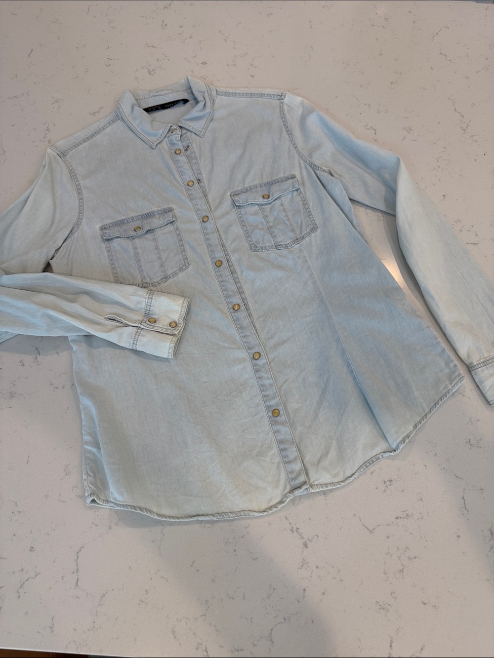 Zara Light Blue Denim Button-Down Shirt